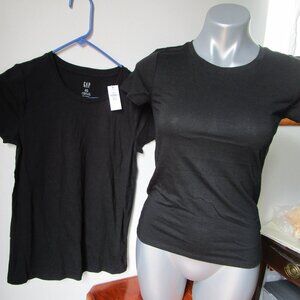 Pair of black short sleeve T-Shirts with tags. Gap XS TP petite. cotton/modal